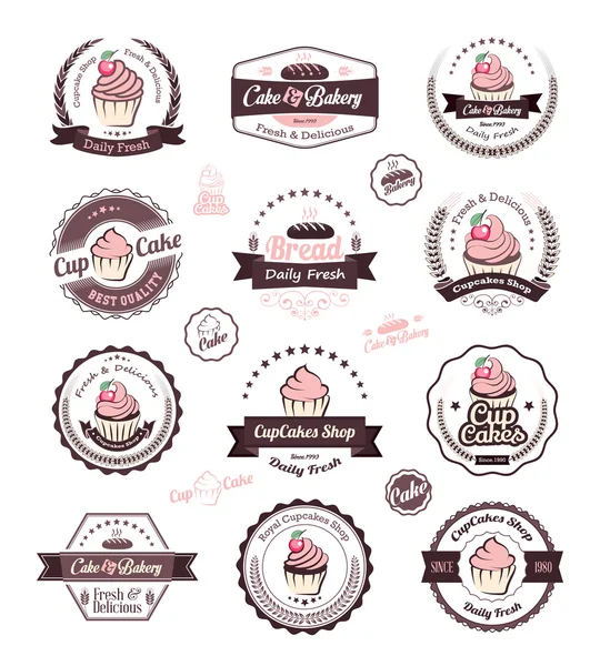 Vintage retro cakejes en bakkerij badges en etiketten — Stockvector