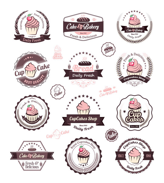 Vintage retro cupcakes and bakery badges and labels