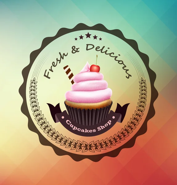 Cupcake con etiqueta sobre fondo poligonal — Vector de stock