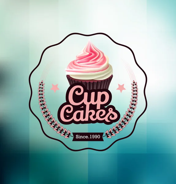 Cupcake with label over polygonal background — Stock Vector