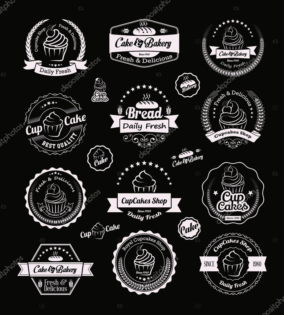 Vintage retro cupcakes with bakery, badges and labels vector set. vector illustration eps-10