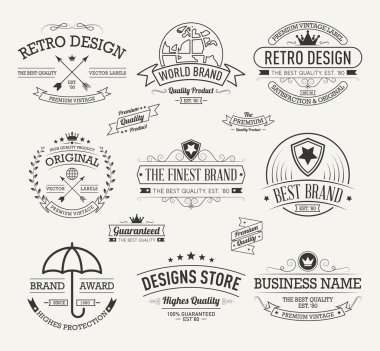 Vintage afiş ve çerçeve çizilmiş seti el