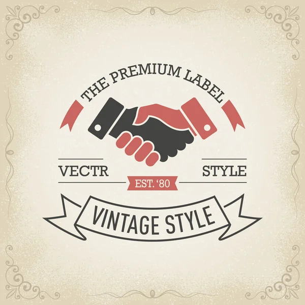Handshake banner vintage mão desenhada — Vetor de Stock