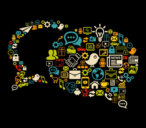 Speech bubbles vector made with social media icons set