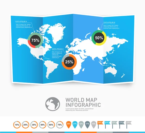 Világ Térkép vektoros infographic elemekkel — Stock Vector