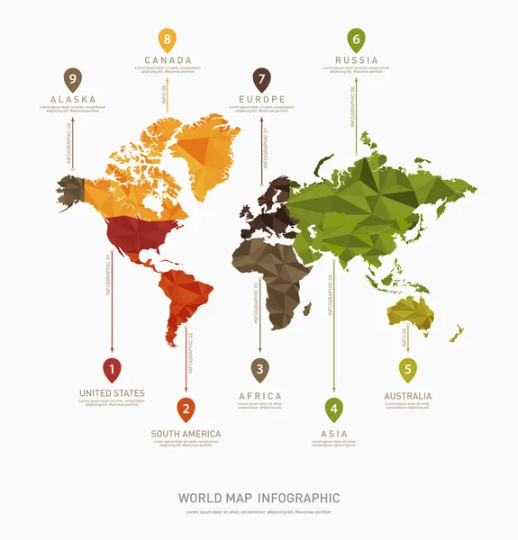 Modelo Infográfico do Vetor do Mapa Mundial — Vetor de Stock