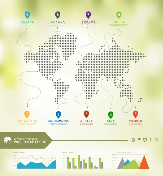 Infografica mappa del mondo, Mappa del mondo digitale con traiettoria di viaggio linea . — Vettoriale Stock