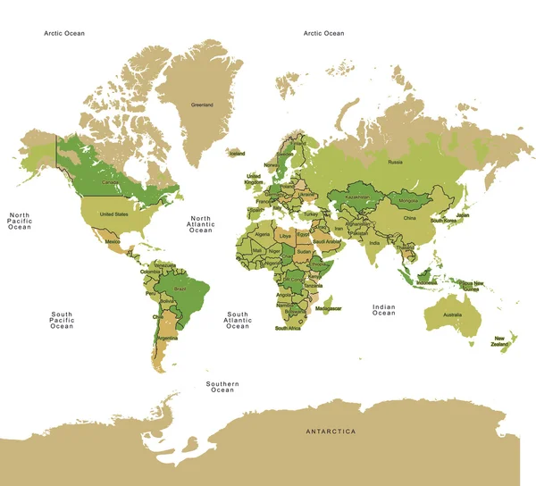 カラフルな世界地図国 eps-10 地図国世界. — ストックベクタ