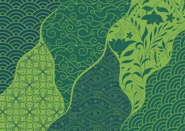 Geleneksel Asya desenlerinin kombinasyonu, soyut arkaplan, dekoratif duvar kağıdı