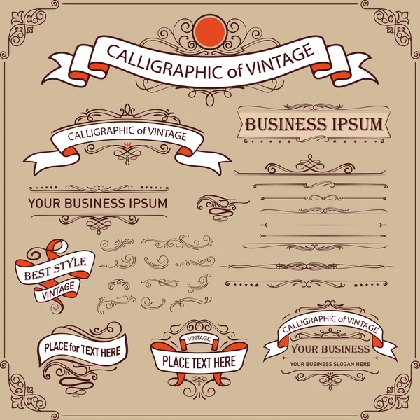 Kalligrafikus elemek és az oldal dekoráció — Stock Vector