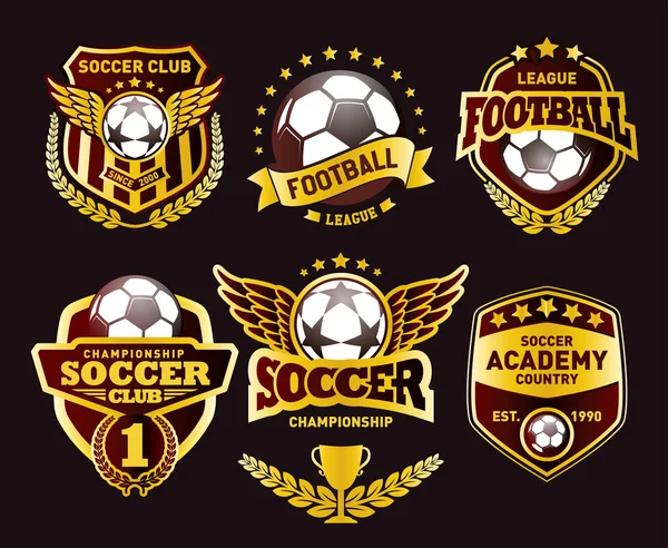 Conjunto de crestas de fútbol y diseños de emblemas de logotipo — Vector de stock