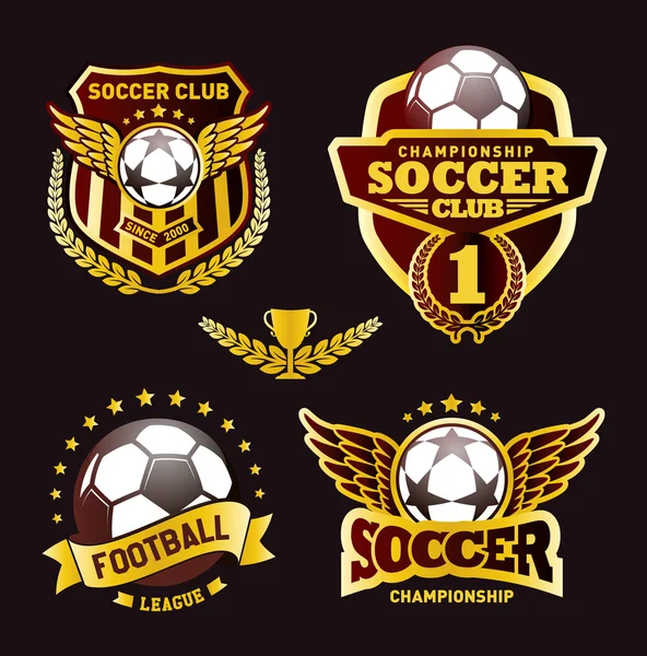 Conjunto de crestas de fútbol y diseños de emblemas de logotipo — Archivo Imágenes Vectoriales