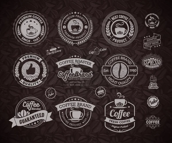 Vector Coffee Labels Isolated Coffee Beans Seamless Background — Stockový vektor