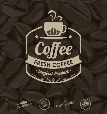 Vector Coffee Labels Isolated Coffee Beans Background