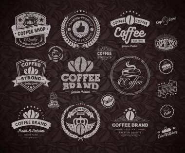 Vector Coffee Labels Isolated Coffee Beans Seamless Background
