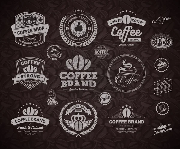 Vector Coffee Labels Isolated Coffee Beans Seamless Background — Διανυσματικό Αρχείο
