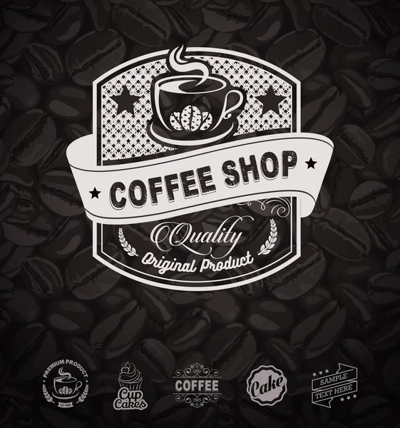 Vector Coffee Labels Isolated Coffee Beans Background — 图库矢量图片
