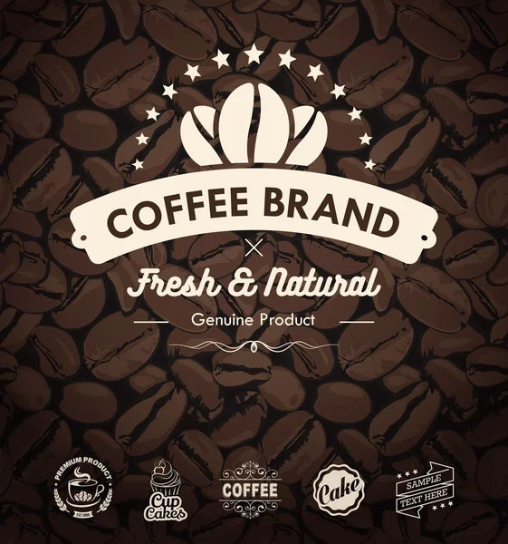 Vector Coffee Labels Isolated Coffee Beans Background — 스톡 벡터
