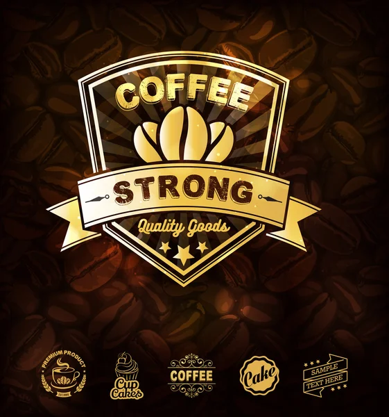 Gold Kaffee Etiketten Vektor — Stockvektor