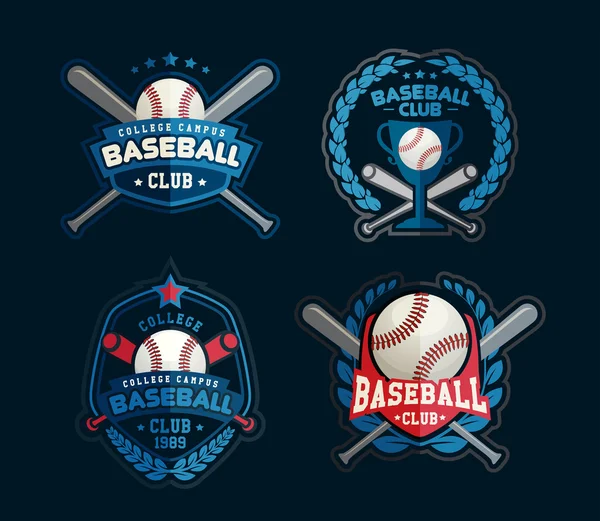 Vetor de beisebol, conjunto de emblemas de beisebol, modelo de esportes com bola e bastões para beisebol —  Vetores de Stock