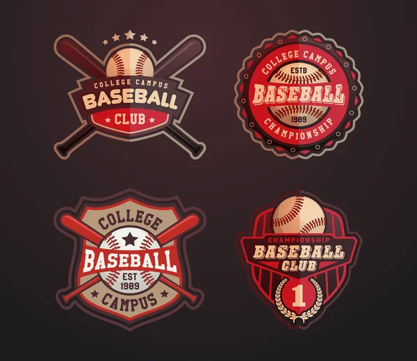 Vector de béisbol, juego de insignias de béisbol, plantilla deportiva con pelota y murciélagos para béisbol — Vector de stock