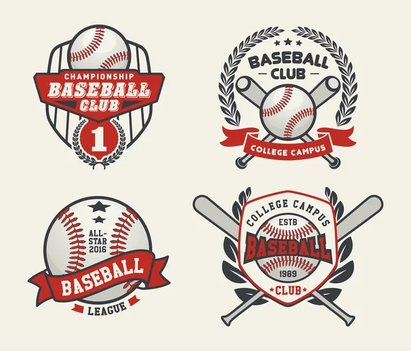 Набор шаблонов логотипов спортивных бейсбольных бейджей, шаблонов бейсбольных этикеток, графики футболок — стоковый вектор