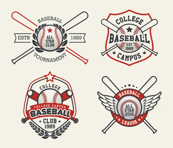 Conjunto de plantillas de logotipo de insignia de béisbol deportivo, plantillas de etiqueta de béisbol, gráficos de camisetas — Archivo Imágenes Vectoriales