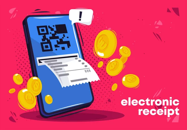 Illustration Vectorielle Paiement Ligne Par Téléphone Émission Reçu Achat Électronique — Image vectorielle