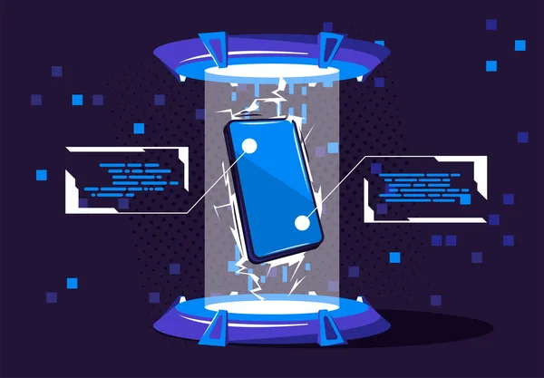 Illustration Vectorielle Une Présentation Smartphone Dans Style Futuriste Suspendue Dans — Image vectorielle