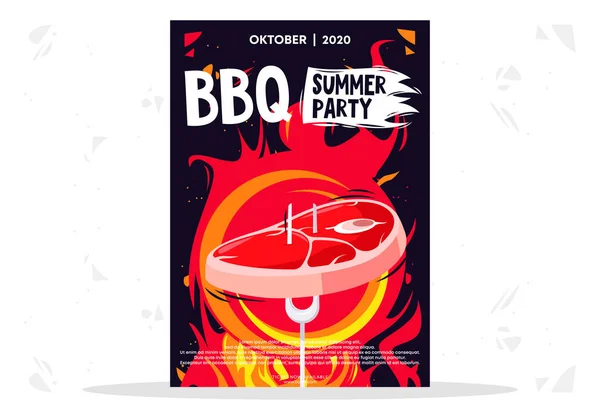 Vector Illustratie Poster Sjabloon Voor Bbq Grill Zomer Feest Steak — Stockvector