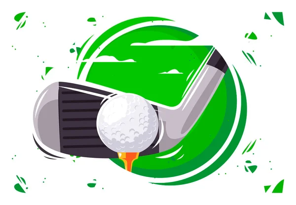 Vektor Illusztrációja Egy Golf Klub Egy Labdát Zöld Háttér — Stock Vector