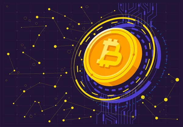 Διανυσματική Απεικόνιση Του Χρυσού Bitcoin Cryptocurrency Blockchain Τεχνολογική Εικόνα Φόντου — Διανυσματικό Αρχείο