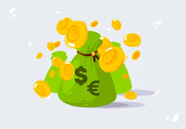 Ilustración Vectorial Bolsa Dinero Verde Monedas Oro Con Moneda — Archivo Imágenes Vectoriales