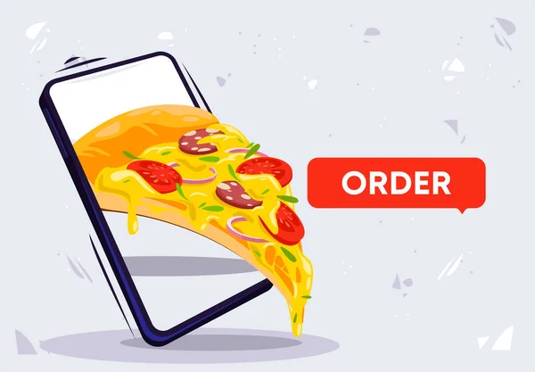 Vector Illustration Ordering Pizza Your Smartphone Slice Pizza Your Phone — Stock Vector