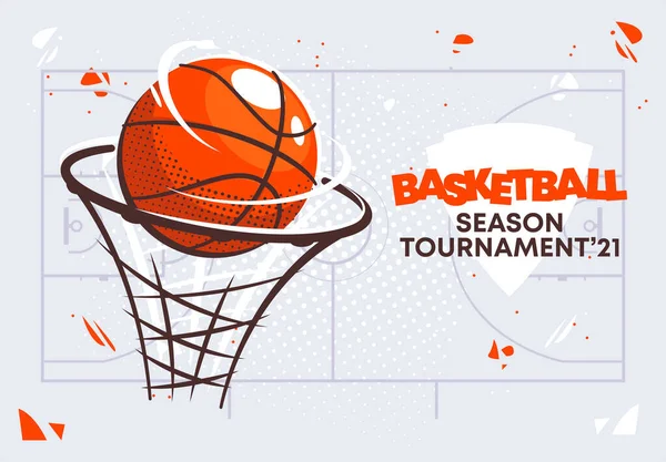 Basketbol sepetindeki basketbol topunun vektör çizimi, basketbol turnuvası