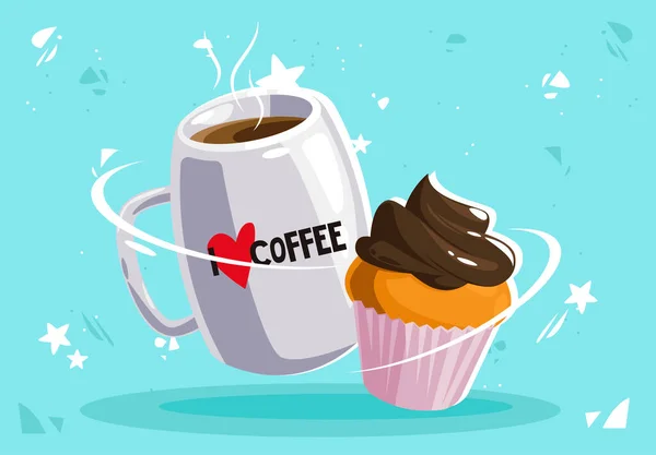 Illustration Vectorielle Une Grande Tasse Café Avec Gâteau Chocolat — Image vectorielle