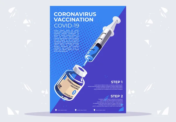Affischmall För Vektorillustration För Vaccination Med Coronavirus Spruta Med Glasflaska — Stock vektor