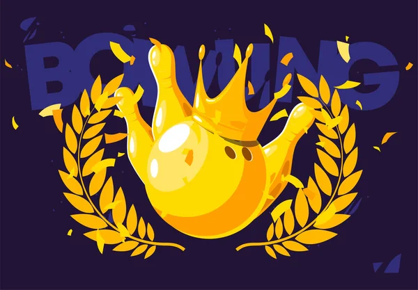 Διάνυσμα Απεικόνιση Μιας Χρυσής Μπάλας Μπόουλινγκ Χρυσές Καρφίτσες Χρυσό Στέμμα — Διανυσματικό Αρχείο