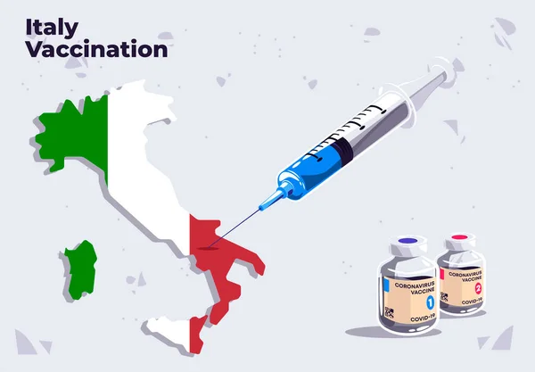 Εικονογράφηση Διάνυσμα Της Ιταλίας Πρότυπο Εμβολιασμού Ιατρική Σύριγγα Στο Χάρτη — Διανυσματικό Αρχείο