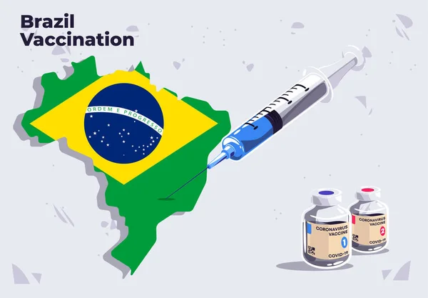 Εικονογράφηση Διάνυσμα Της Βραζιλίας Εμβολιασμού Πρότυπο Ιατρική Σύριγγα Στο Χάρτη — Διανυσματικό Αρχείο