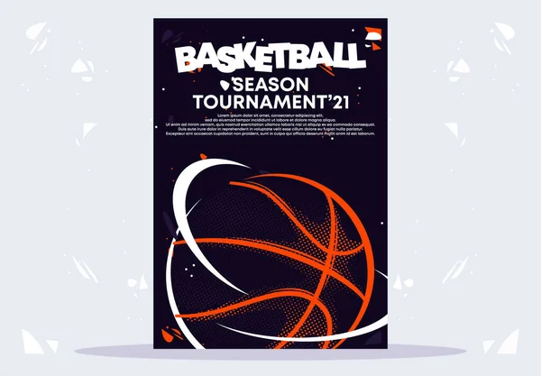 Vector Illustration Basketball Game Poster Template Flat Design Dark Background — Vector de stock