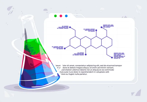 Vector Illustration Chemical Flask Three Different Liquids Open Web Window — ストックベクタ