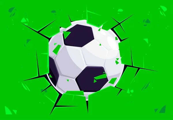 Vector Illustration Football Breaking Green Wall Center Fragments Wall Broken — Image vectorielle