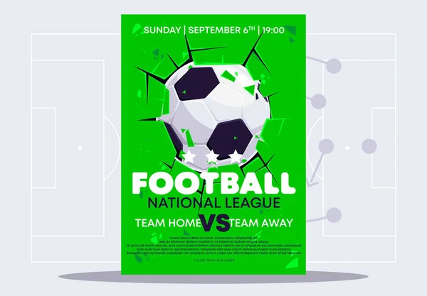 Vector Illustration Poster Template Flyer Football Match Football Breaking Green — Archivo Imágenes Vectoriales