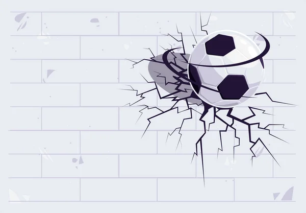 Wektor Ilustracja Białego Złamanego Muru Uderzenia Piłki Nożnej Pęknięcie Ścianie — Wektor stockowy