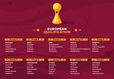     Dünya futbol turnuvası elemeleri için Avrupa ülkelerinin futbol takımlarının temsilci illüstrasyonu