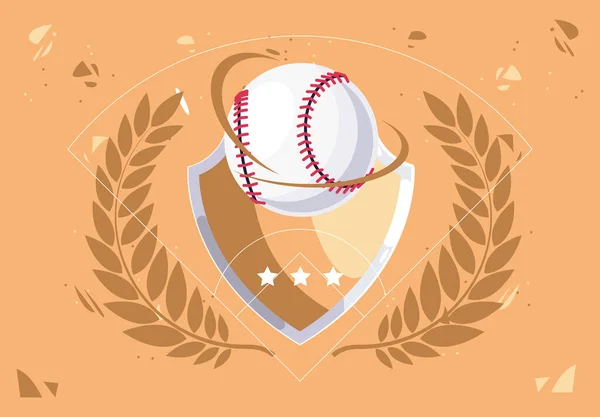 Illustration Vectorielle Baseball Avec Bouclier Sur Fond Beige Motif Plat — Image vectorielle