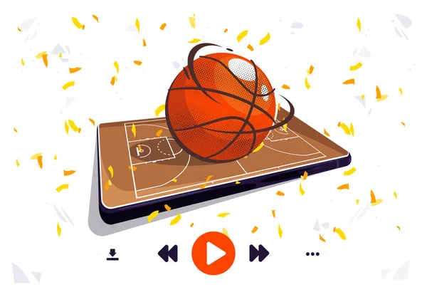Векторная Иллюстрация Футбольного Поля Экране Мобильного Телефона Футбольный Мяч Лежит — стоковый вектор