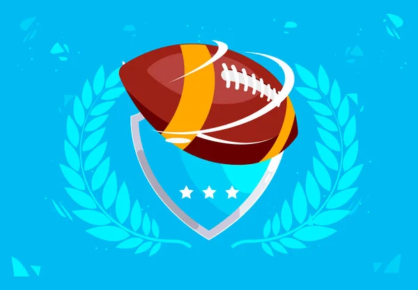 青い背景に盾を持つアメリカンフットボールボールのベクトルイラスト フラットデザイン サッカークラブのシンボル — ストックベクタ