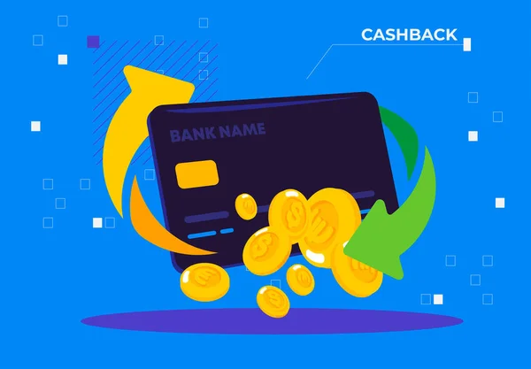 Vector Illustration Cash Back Bank Card Gold Coins Money Refund Stock Vector
